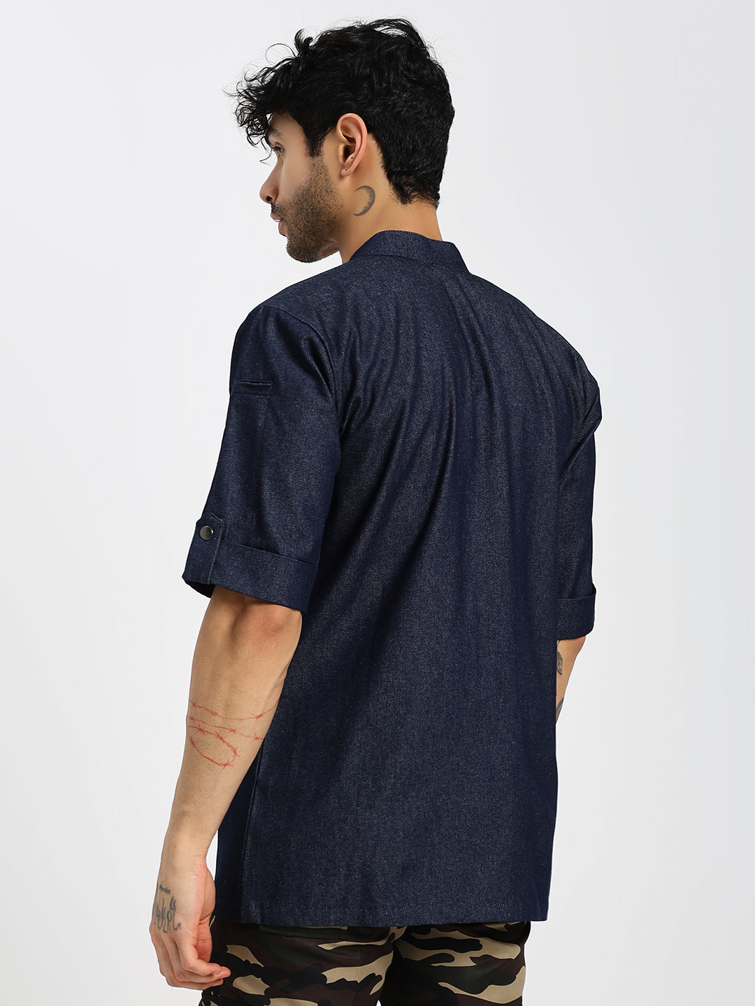 Premium Denim Men's Chef Coat with Cross Pocket Design