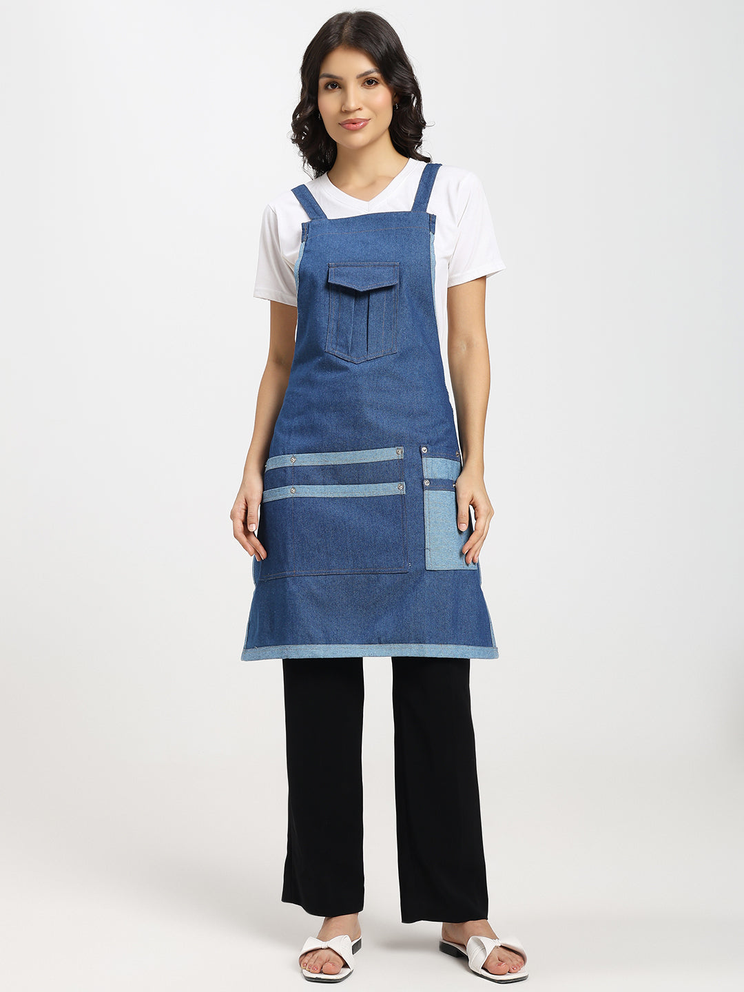 Heavy-Duty Denim Utility Apron for Men & Women, Multi-Pocket, Adjustable Apron