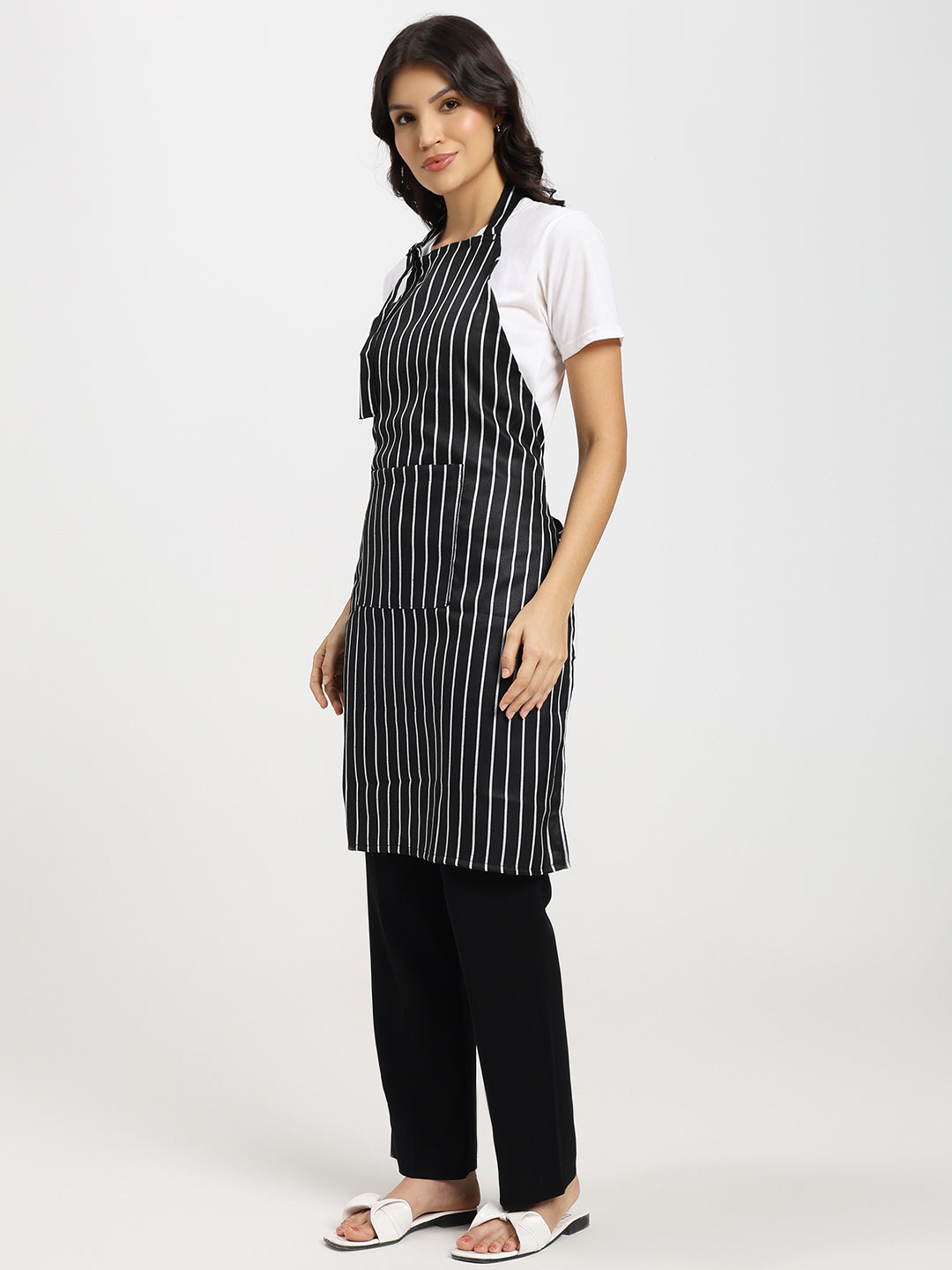 Striped Kitchen Apron with Adjustable Neck Strap