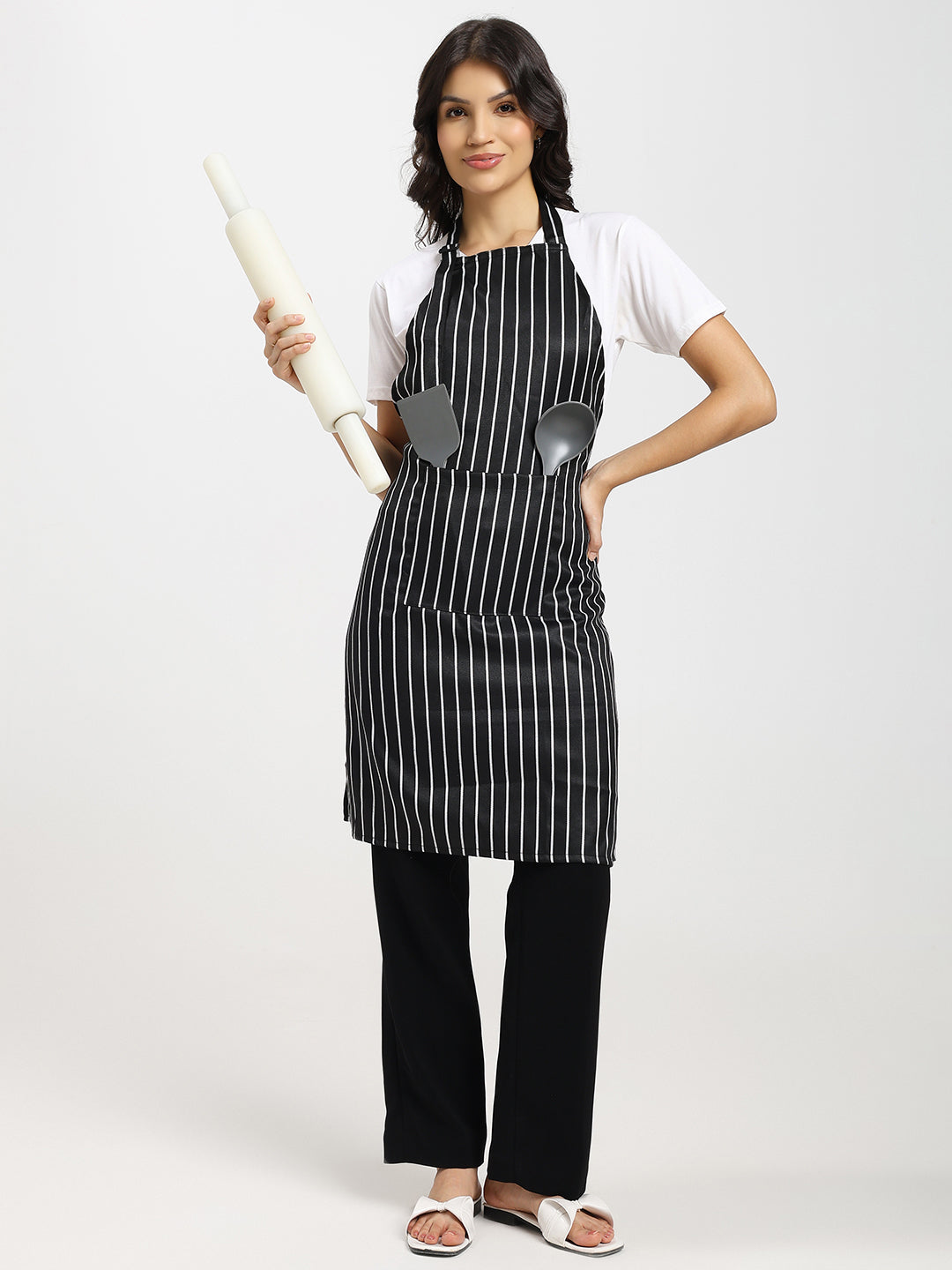 Striped Kitchen Apron with Adjustable Neck Strap