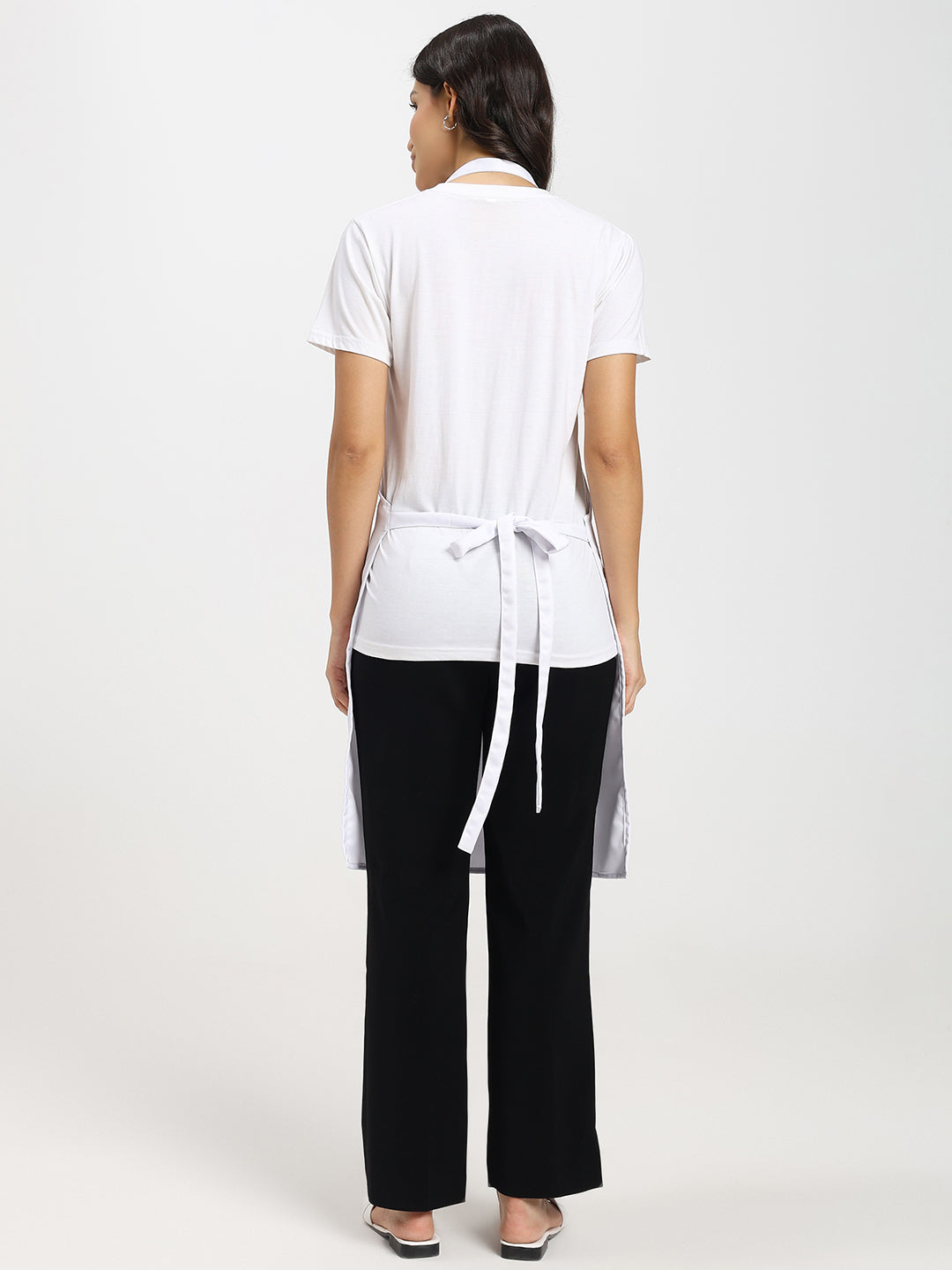 Classic White Kitchen Apron with Adjustable Neck Strap & Front Pocket