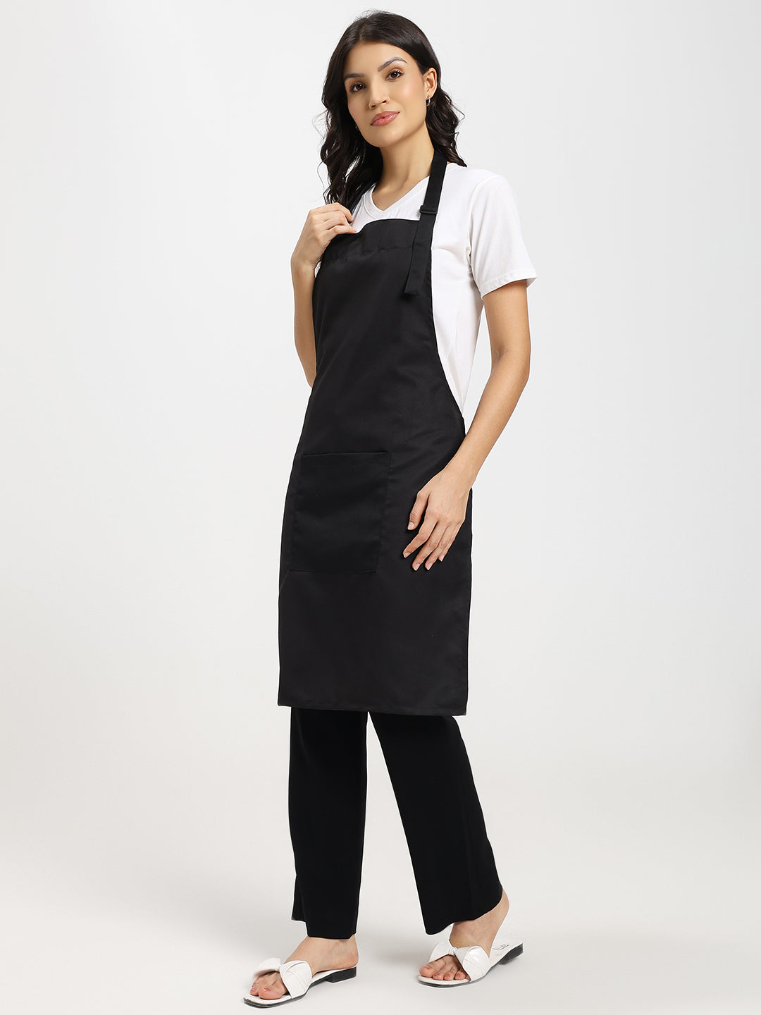 Black Kitchen Apron with adjustable Strap & Utility Pocket
