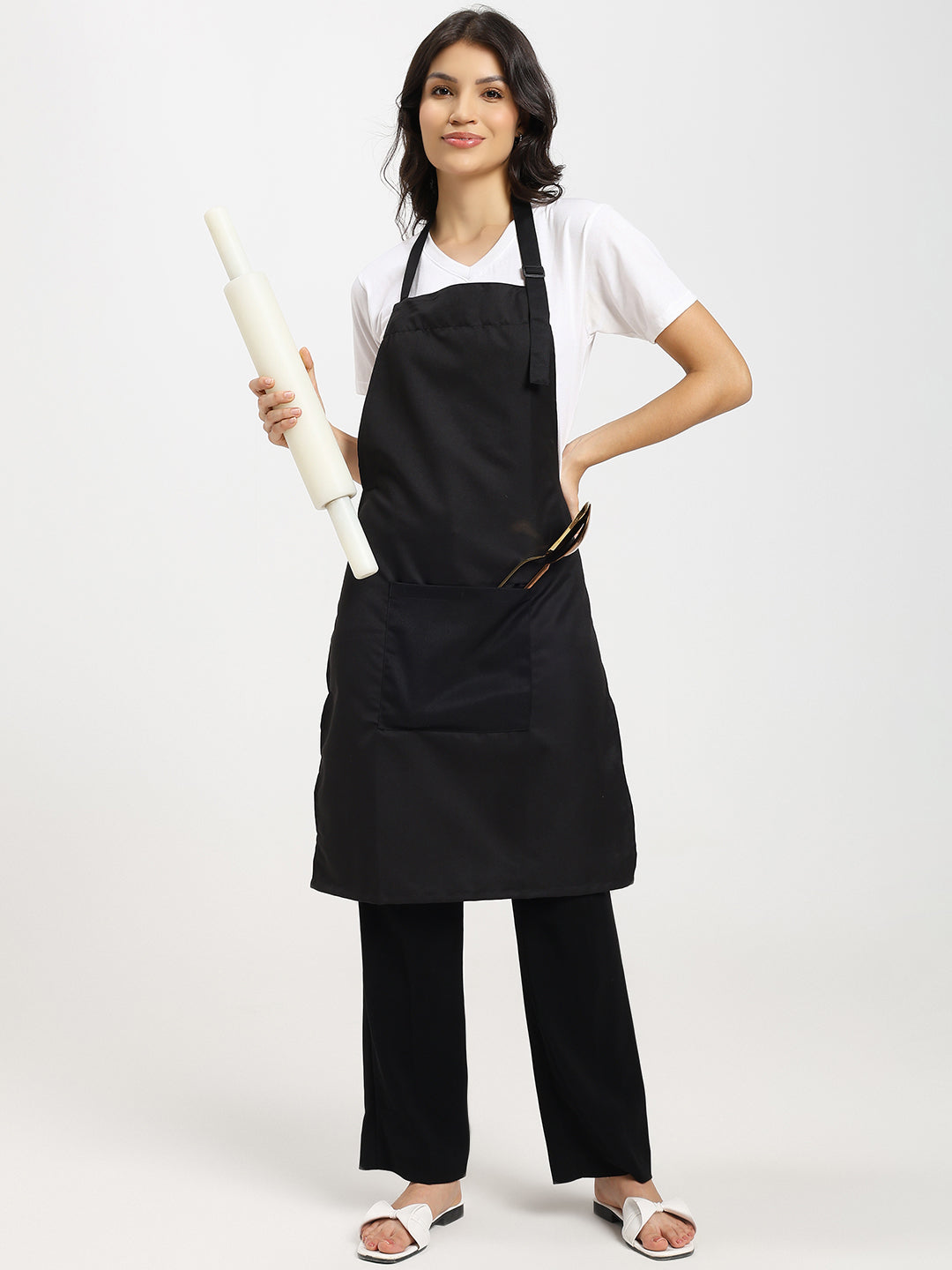 Black Kitchen Apron with adjustable Strap & Utility Pocket - Pack of 10