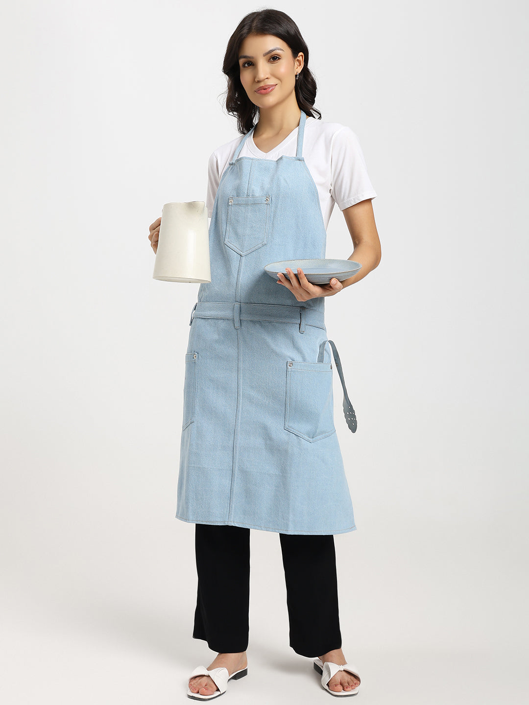 Premium Light Blue Multi-Purpose Denim Apron Unisex Adjustable Utility Apron with Tool loops