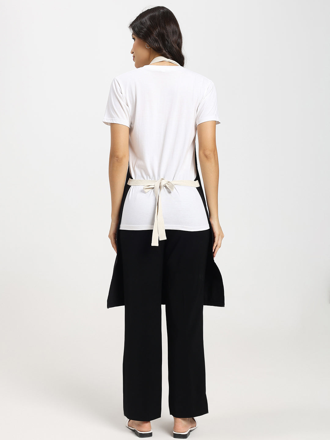 Cotton Canvas Apron with Contrast Belt -Color Black