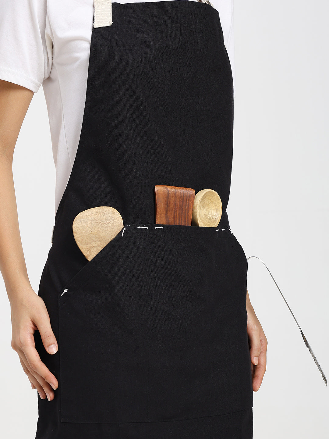 Cotton Canvas Apron with Contrast Belt -Color Black