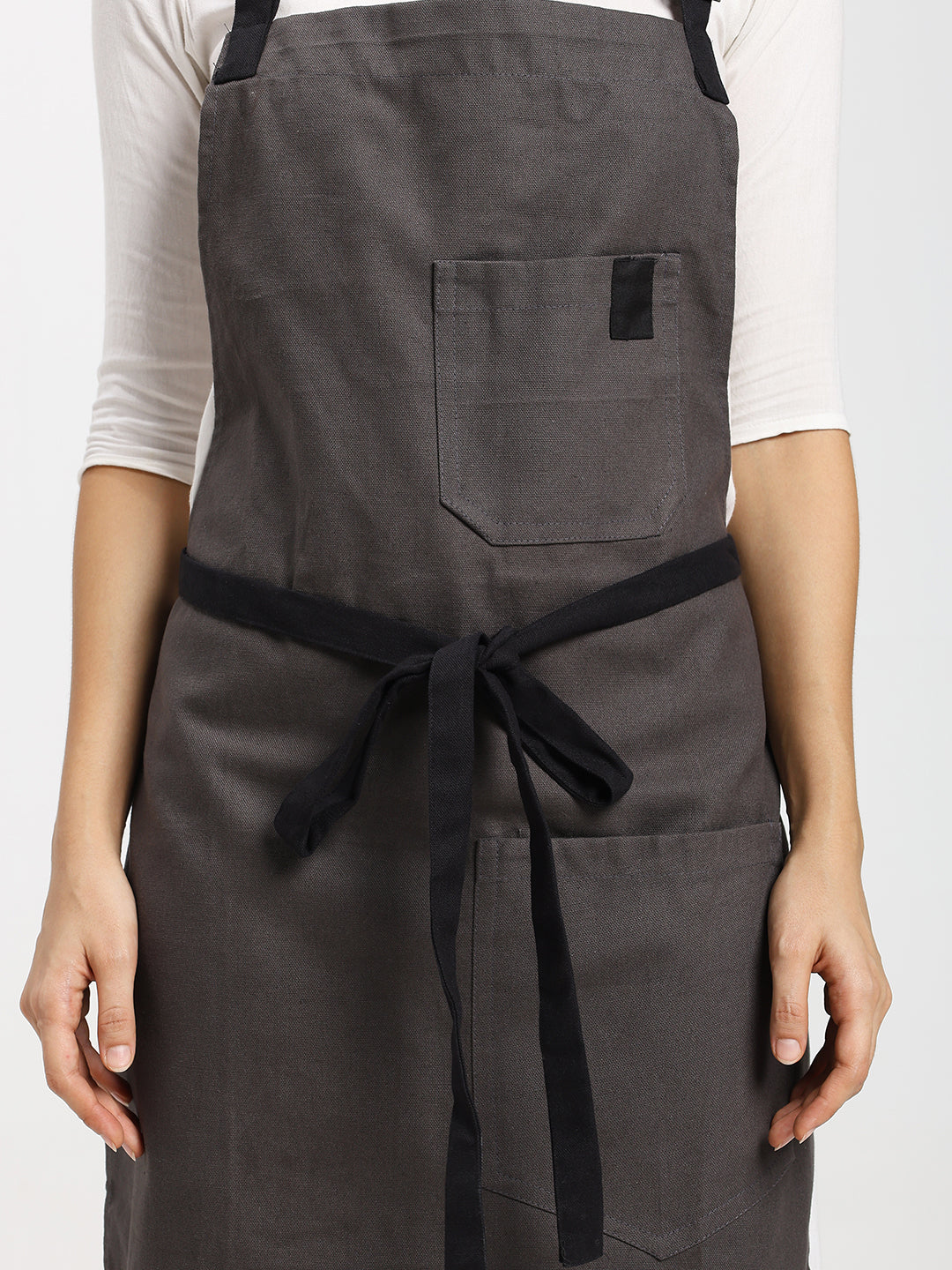 Cotton Canvas Apron with Contrast Belt - Grey Color
