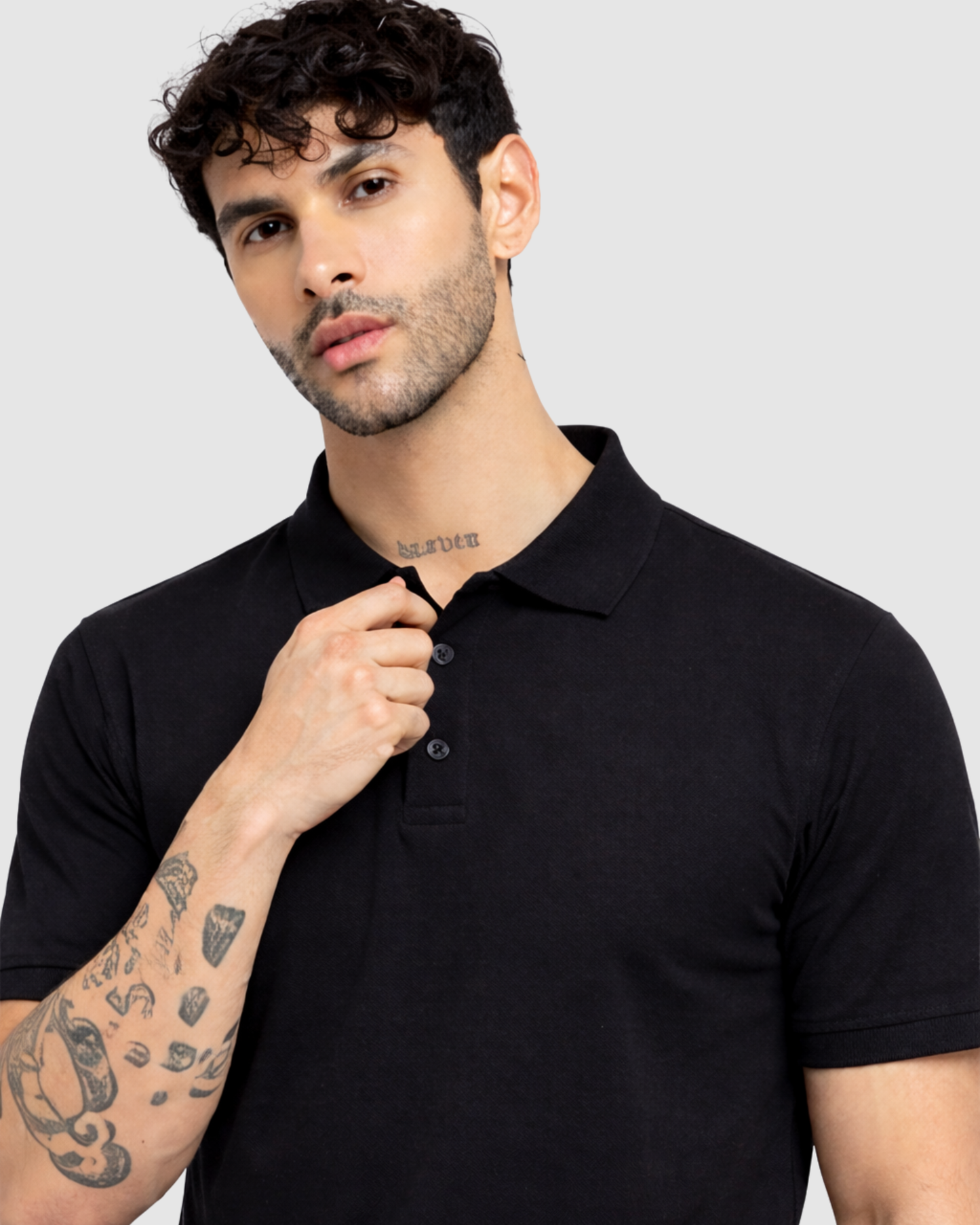 Polo Neck T-Shirt - Black