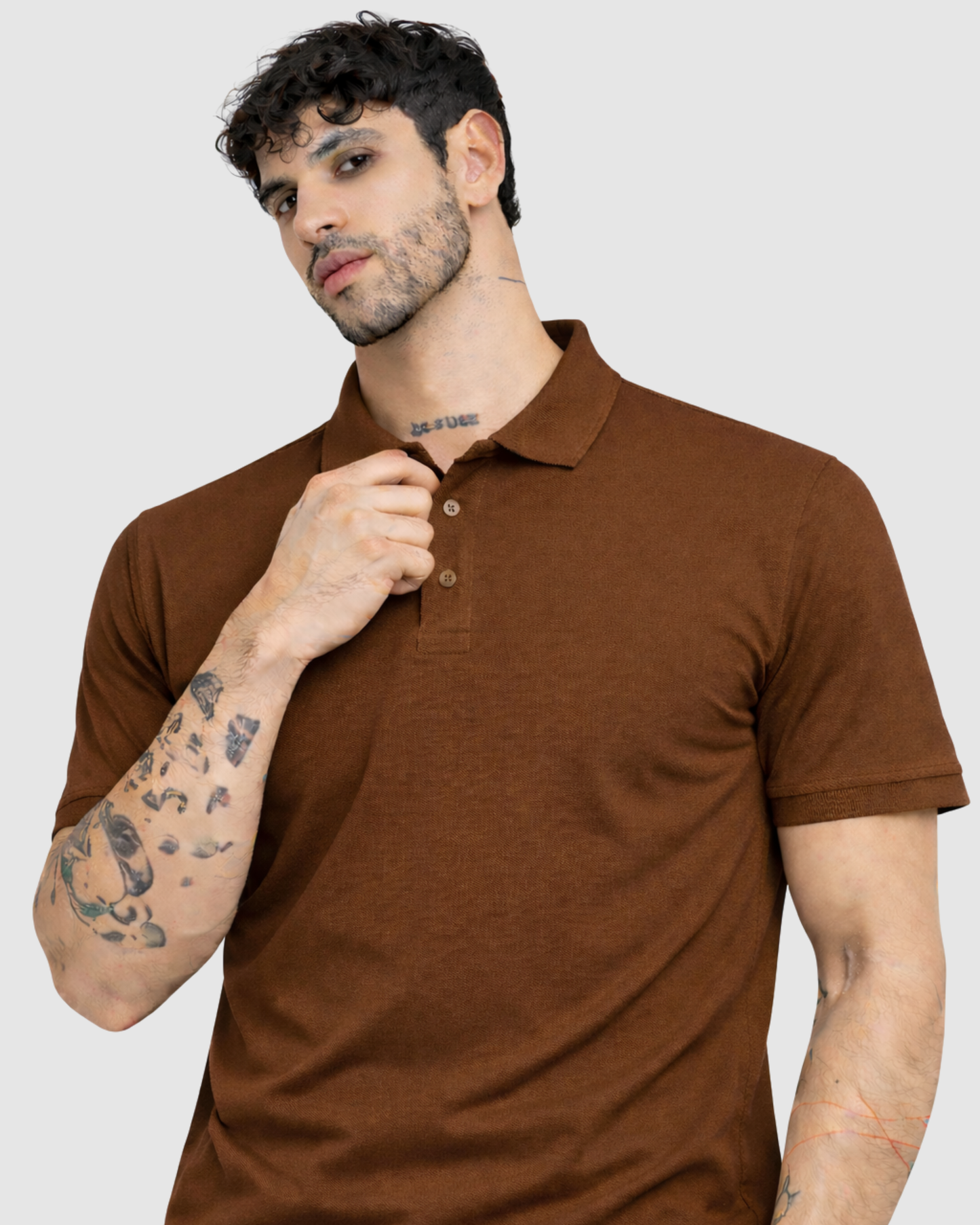Polo Neck T-Shirt - Brown