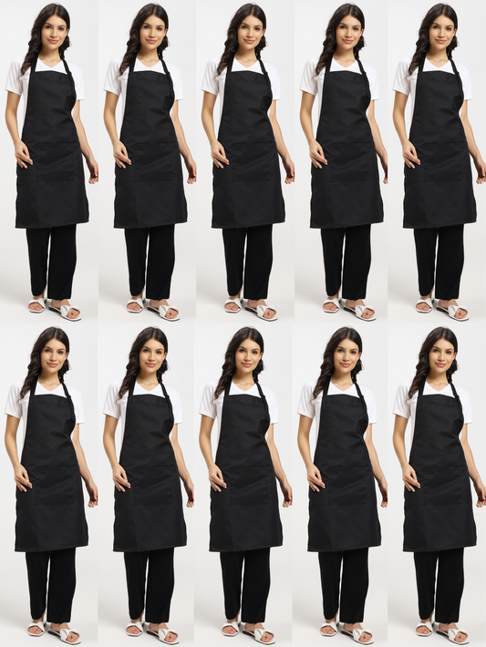 Black Kitchen Apron with adjustable Strap & Utility Pocket - Pack of 10