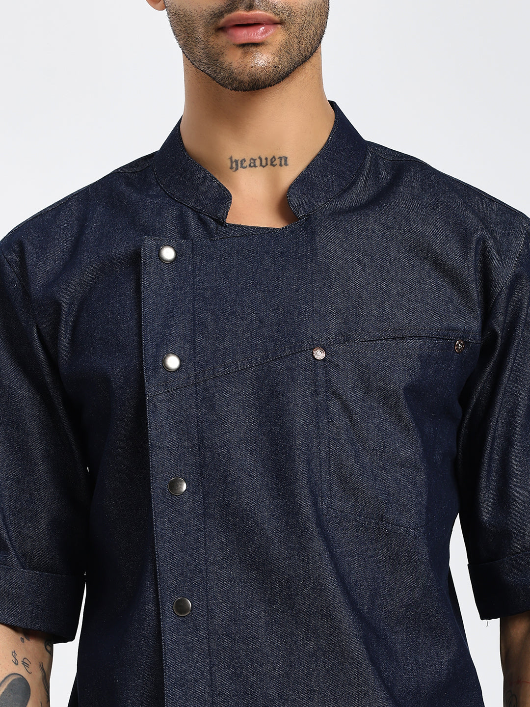 Premium Denim Men's Chef Coat with Cross Pocket Design