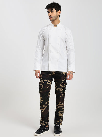 Fixed Button Chef Coat with Sleeve Pocket - White Color