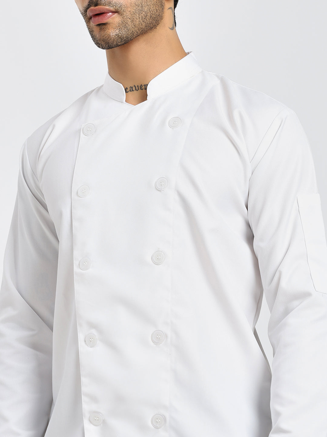 Fixed Button Chef Coat with Sleeve Pocket - White Color