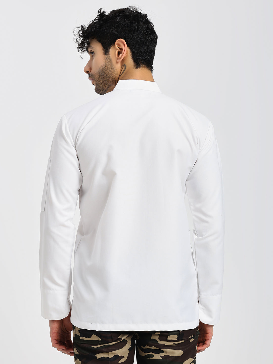 Fixed Button Chef Coat with Sleeve Pocket - White Color