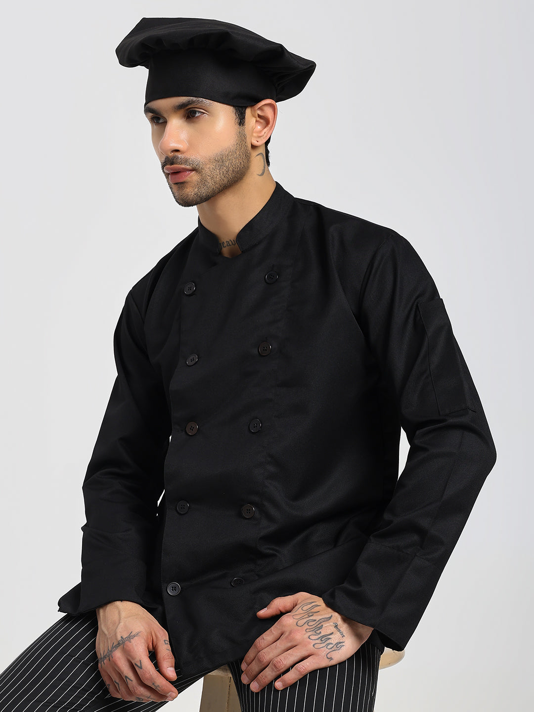 Fixed Button Chef Coat with Sleeve Pocket - White Color