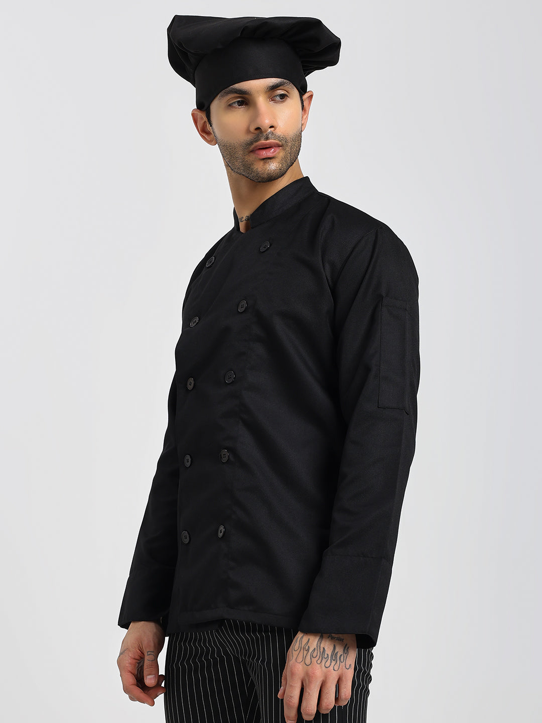 Fixed Button Chef Coat with Sleeve Pocket - White Color