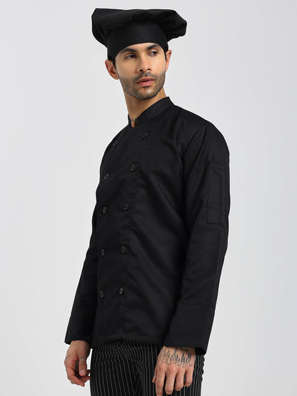 Fixed Button Chef Coat with Sleeve Pocket - White Color