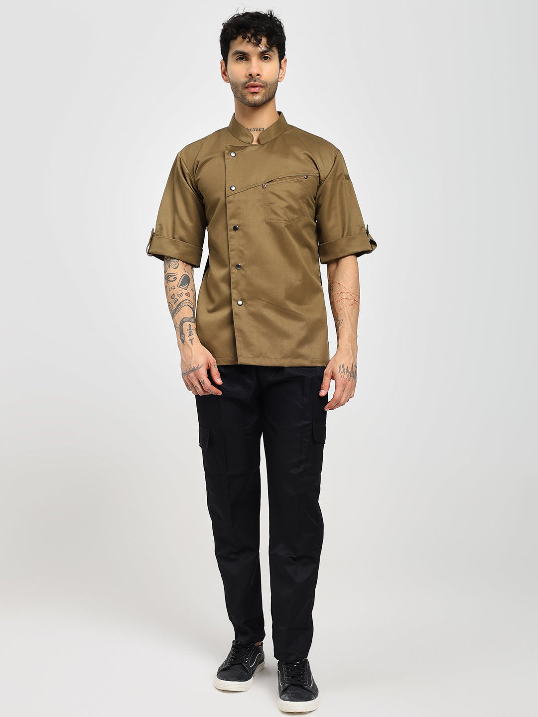 Premium Khakhi Men's Chef Coat with Cross Pocket Design
