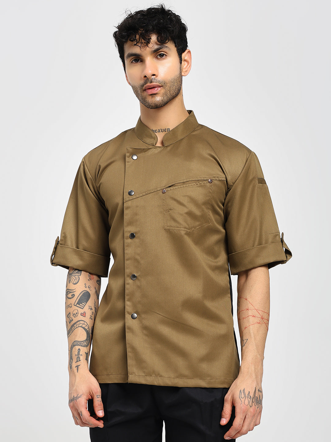 Premium Khakhi Men's Chef Coat with Cross Pocket Design