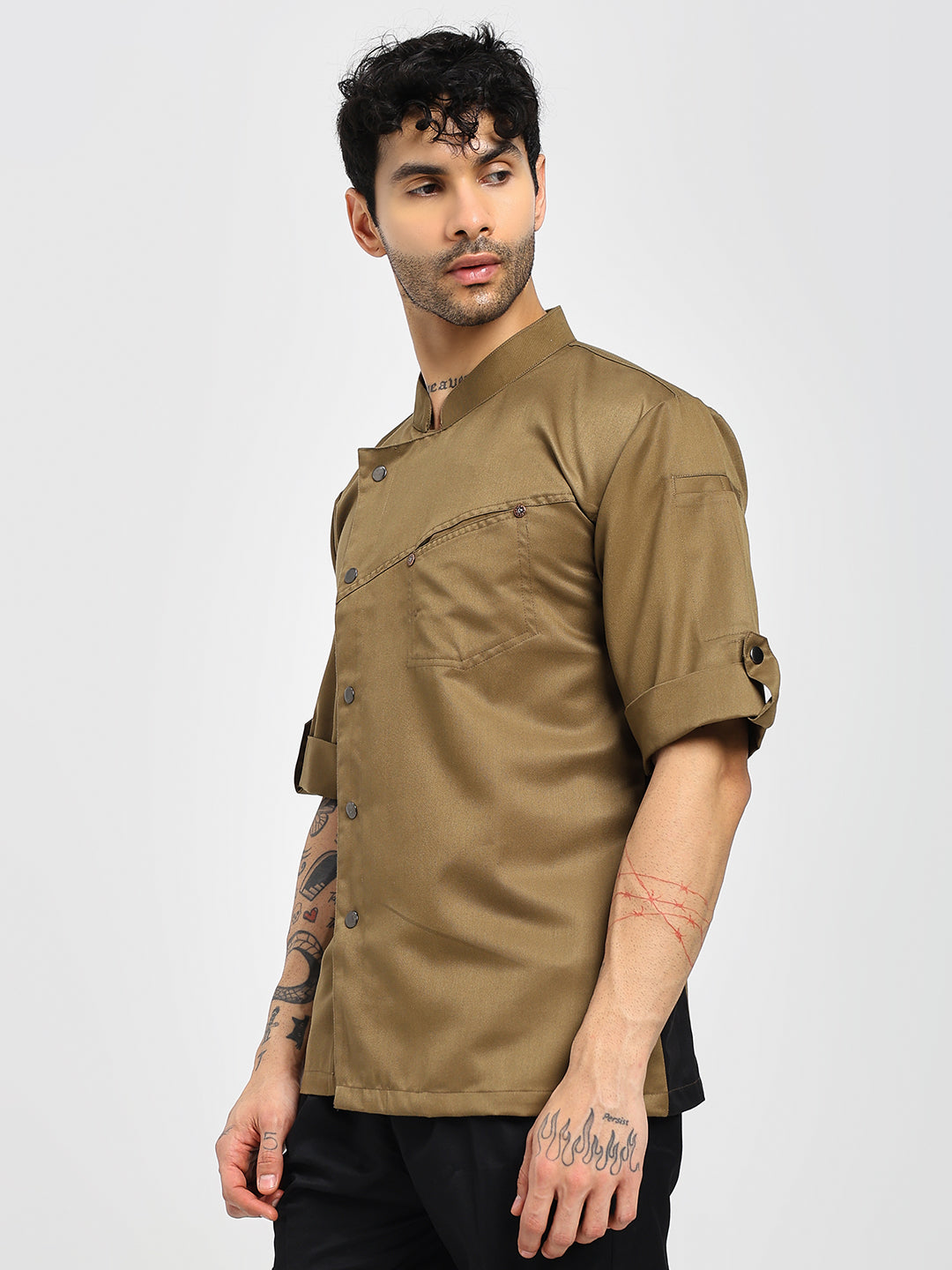Premium Khakhi Men's Chef Coat with Cross Pocket Design