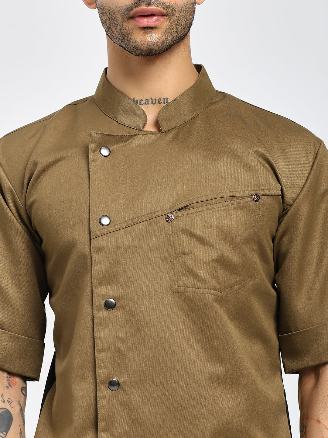 Premium Khakhi Men's Chef Coat with Cross Pocket Design