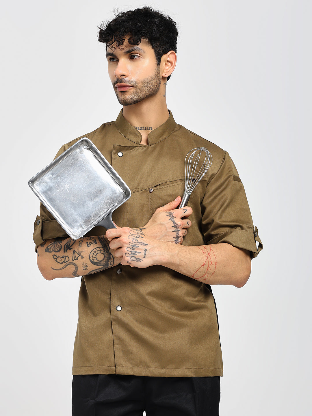 Premium Khakhi Men's Chef Coat with Cross Pocket Design
