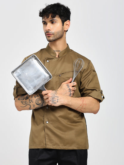 Premium Khakhi Men's Chef Coat with Cross Pocket Design