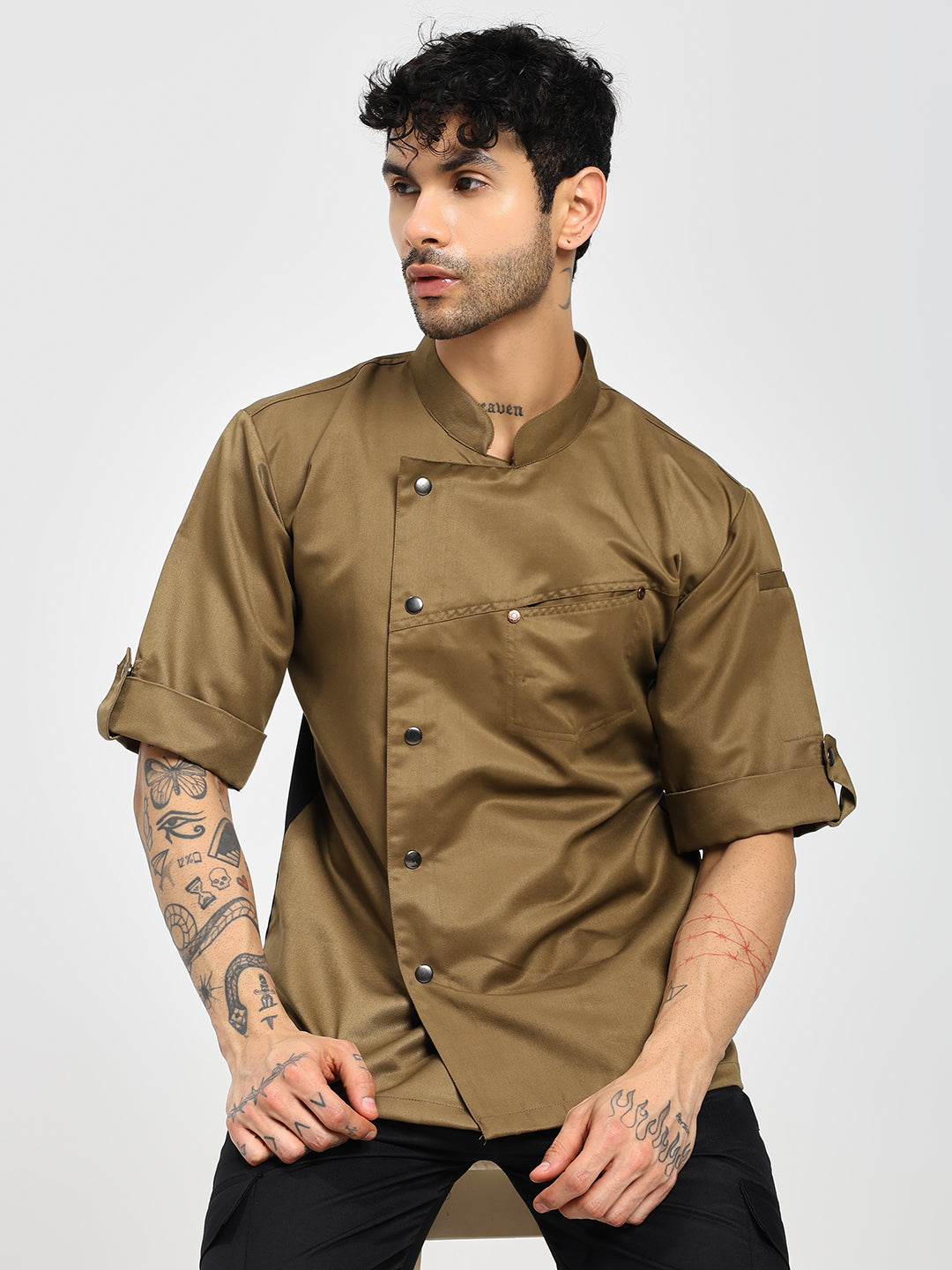 Premium Khakhi Men's Chef Coat with Cross Pocket Design