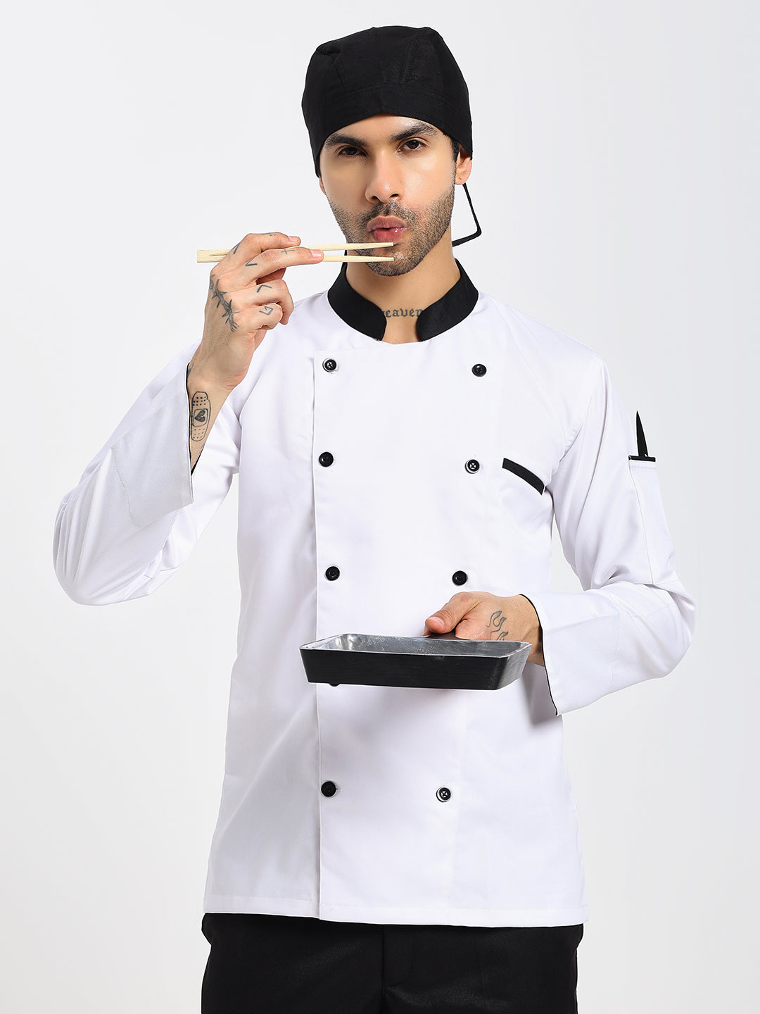 White Chef Coat with Black Collar