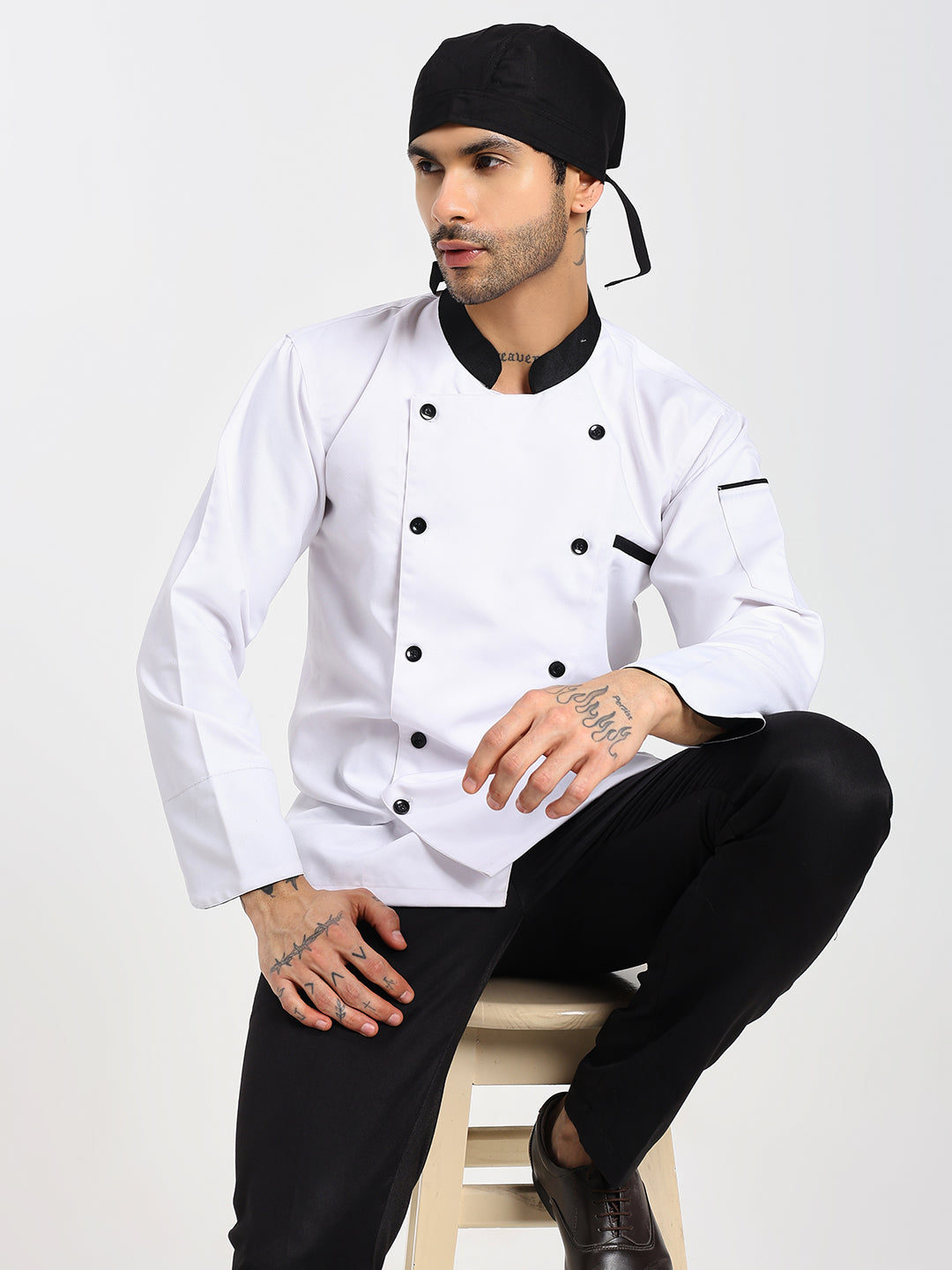 White Chef Coat with Black Collar
