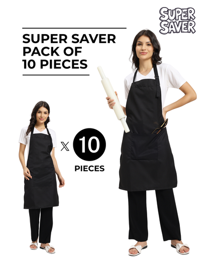 Black Kitchen Apron with adjustable Strap & Utility Pocket - Pack of 10