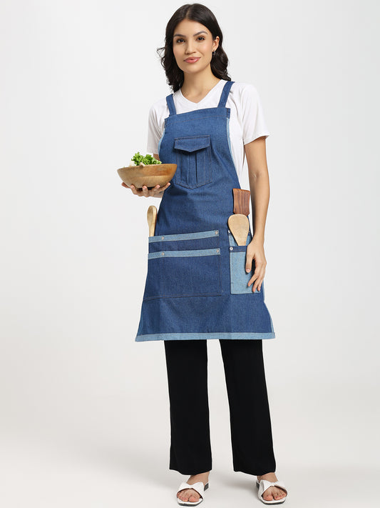 Heavy-Duty Denim Utility Apron for Men & Women, Multi-Pocket, Adjustable Apron