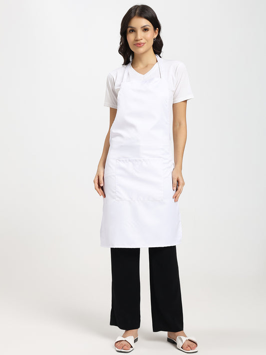 Classic White Kitchen Apron with Adjustable Neck Strap & Front Pocket