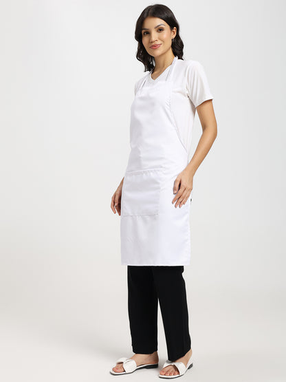 Classic White Kitchen Apron with Adjustable Neck Strap & Front Pocket