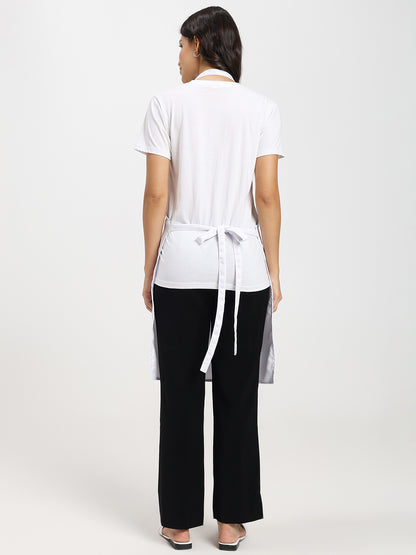 Classic White Kitchen Apron with Adjustable Neck Strap & Front Pocket