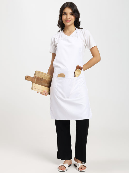 Classic White Kitchen Apron with Adjustable Neck Strap & Front Pocket