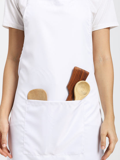 Classic White Kitchen Apron with Adjustable Neck Strap & Front Pocket