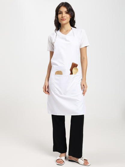 Classic White Kitchen Apron with Adjustable Neck Strap & Front Pocket