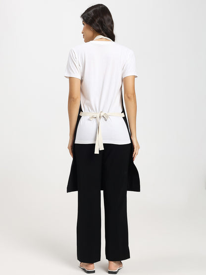 Cotton Canvas Apron with Contrast Belt -Color Black