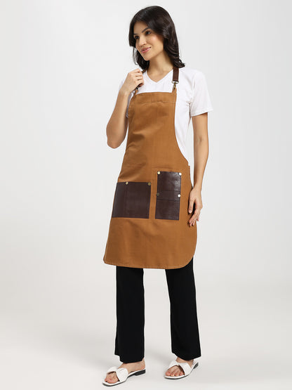 Premium Bartender Service Apron with Genuine Leather Pockets and Belt