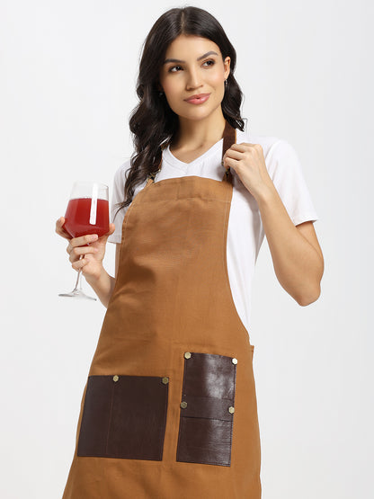 Premium Bartender Service Apron with Genuine Leather Pockets and Belt