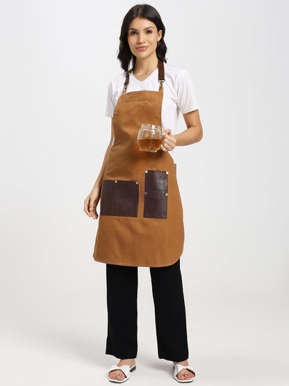 Premium Bartender Service Apron with Genuine Leather Pockets and Belt