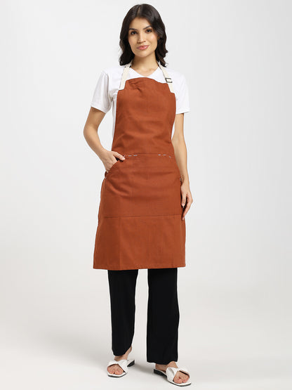 Cotton Canvas Apron with Contrast Belt Rust Color