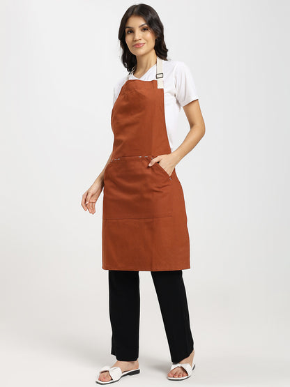 Cotton Canvas Apron with Contrast Belt Rust Color