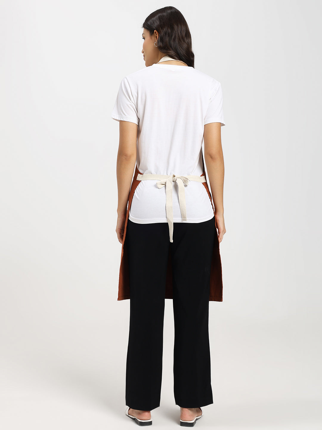 Cotton Canvas Apron with Contrast Belt Rust Color