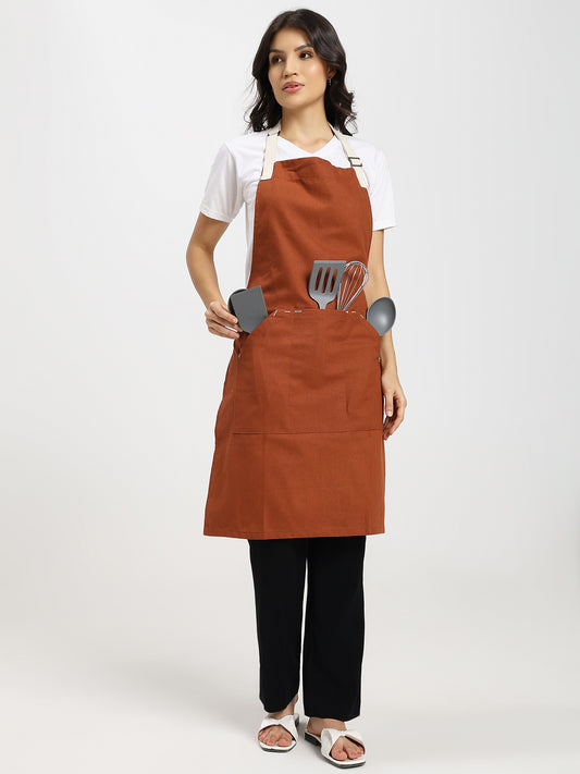 Cotton Canvas Apron with Contrast Belt Rust Color