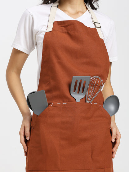 Cotton Canvas Apron with Contrast Belt Rust Color