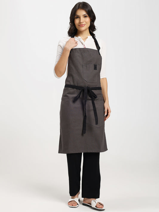 Cotton Canvas Apron with Contrast Belt - Grey Color