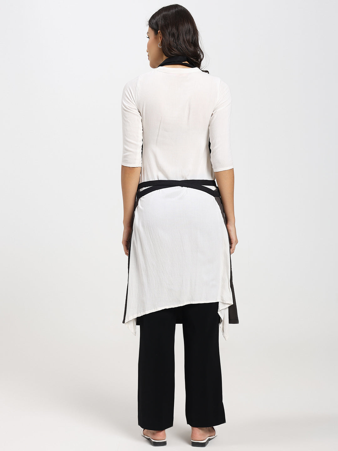 Cotton Canvas Apron with Contrast Belt - Grey Color