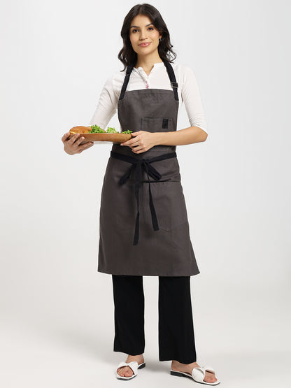 Cotton Canvas Apron with Contrast Belt - Grey Color